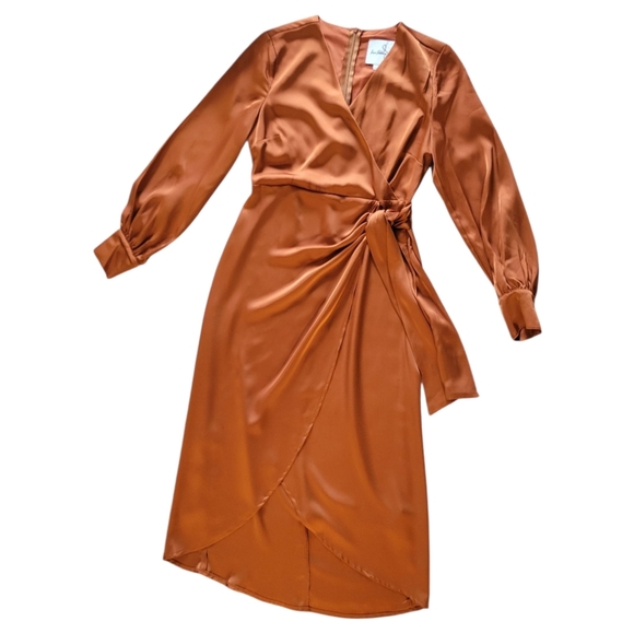 Sam Edelman Elegant Satin Wrap Dress in Rich Copper Size 4 - Picture 5 of 12